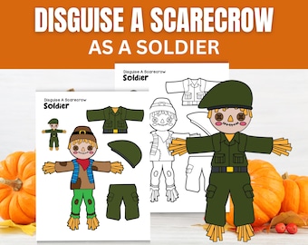 Disguise a Scarecrow as a Soldier Kids Craft | Fall Farm Home & Classroom School Activity | Printable Halloween Project for Preschool