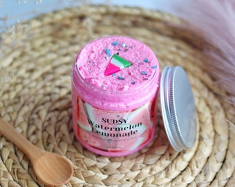 Watermelon Lemonade Sugar Scrub, Whipped Sugar Scrub, Body Scrub, Self Care, Foaming Sugar Scrub, Bath Products, Exfoliating Scrub