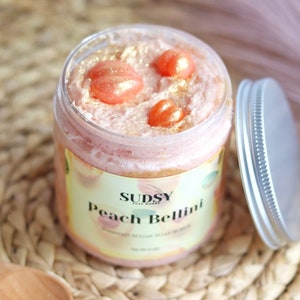 Peach Bellini Sugar Scrub, Whipped Sugar Scrub, Body Scrub, Self Care, Foaming Sugar Scrub, Bath Products, Exfoliating Scrub
