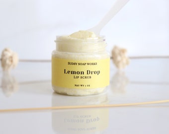 Lemon Drop Flavored Lip Scrub, Whipped Lip Scrub, Exfoliating Lip Butter, Christmas Gift, Self Care, Stocking Stuffer, Lemon Flavor