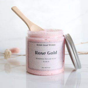 Rose Gold Sugar Scrub, Whipped Soap, Artisan Soap, Sugar Scrub, Bath Whip, Foaming Bath Whip, Bath Products for Self Care