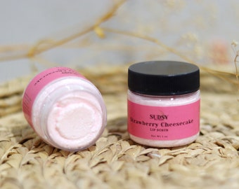 Strawberry Cheesecake Flavored Lip Scrub, Whipped Lip Scrub, Exfoliating Lip Butter, Bridesmaid Gift, Self Care, Sugar Lip Scrub, gift