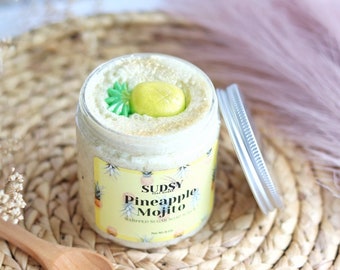 Pineapple Mojito Sugar Scrub, Whipped Sugar Scrub, Body Scrub, Self Care, Foaming Sugar Scrub, Bath Products, Exfoliating Scrub