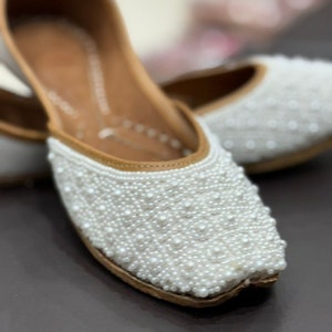 Bridal shoes / women&#39;s handmade shoes  / wedding shoes / Ethnic footwear / pearl ballet shoes / flats / white pearl shoes / khussa / jutti