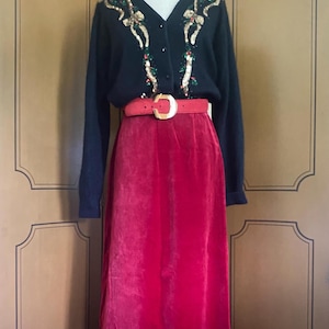 Vintage maxi skirt in deep red velvet, size 6