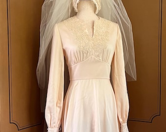 Vintage Brautkleid in ivory, handgemacht, Größe M