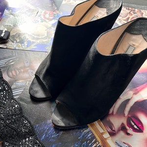 Prada Suede Open-Toe Wedge Mule, size 9
