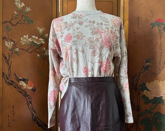 Vintage trui met bloemenprint en glinstering, maat M-L