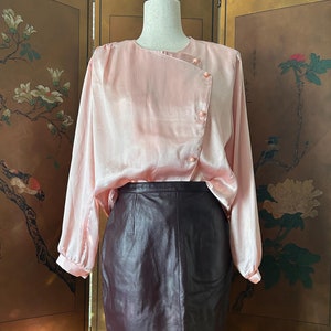 Vintage pink shiny blouse with side buttoned placket, size 8