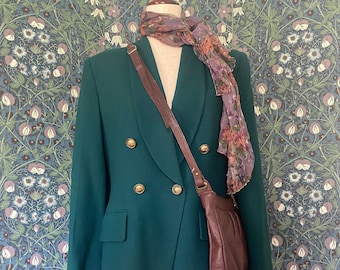 Blazer vintage en laine vert forêt avec boutons dorés Kasper