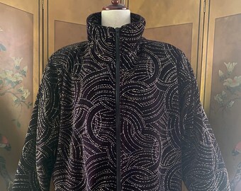 Vintage puffer coat in navy blue velvet by Rafael, size L