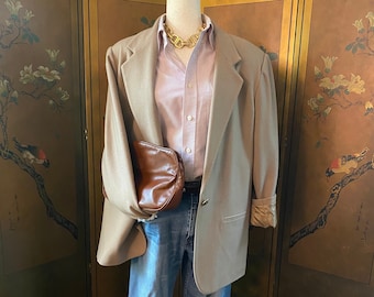 veste blazer vintage en pure laine camel par Sag Harbor, taille XL