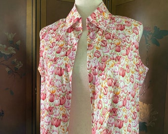 Vintage vest with colorful tulip print, size M
