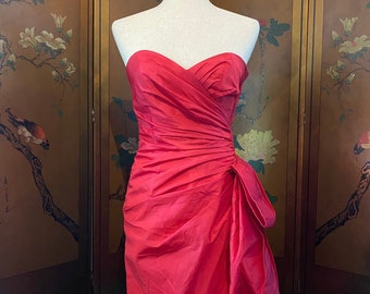 Victor Costa strapless bustier dress in hot pink, size 6