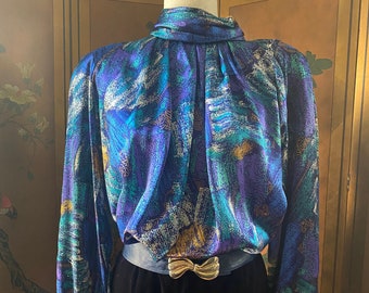 blouse vintage multicolore à col alterné