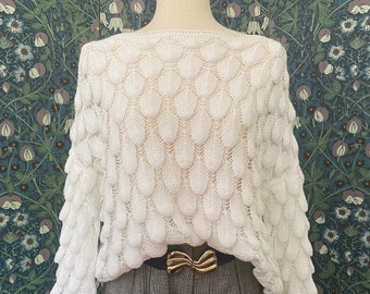 White crochet sweater with fish scale like texture made in Italy