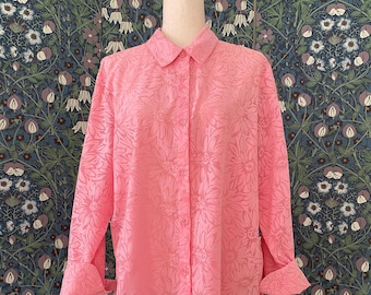 chemise vintage rose à motif floral dévoré, taille L