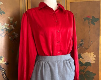 Vintage shiny red blouse, size 10