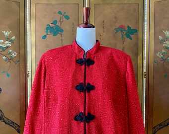 Vintage R&M Richards by Karen Kwong Asian inspired jacket in red and black, size L/XL