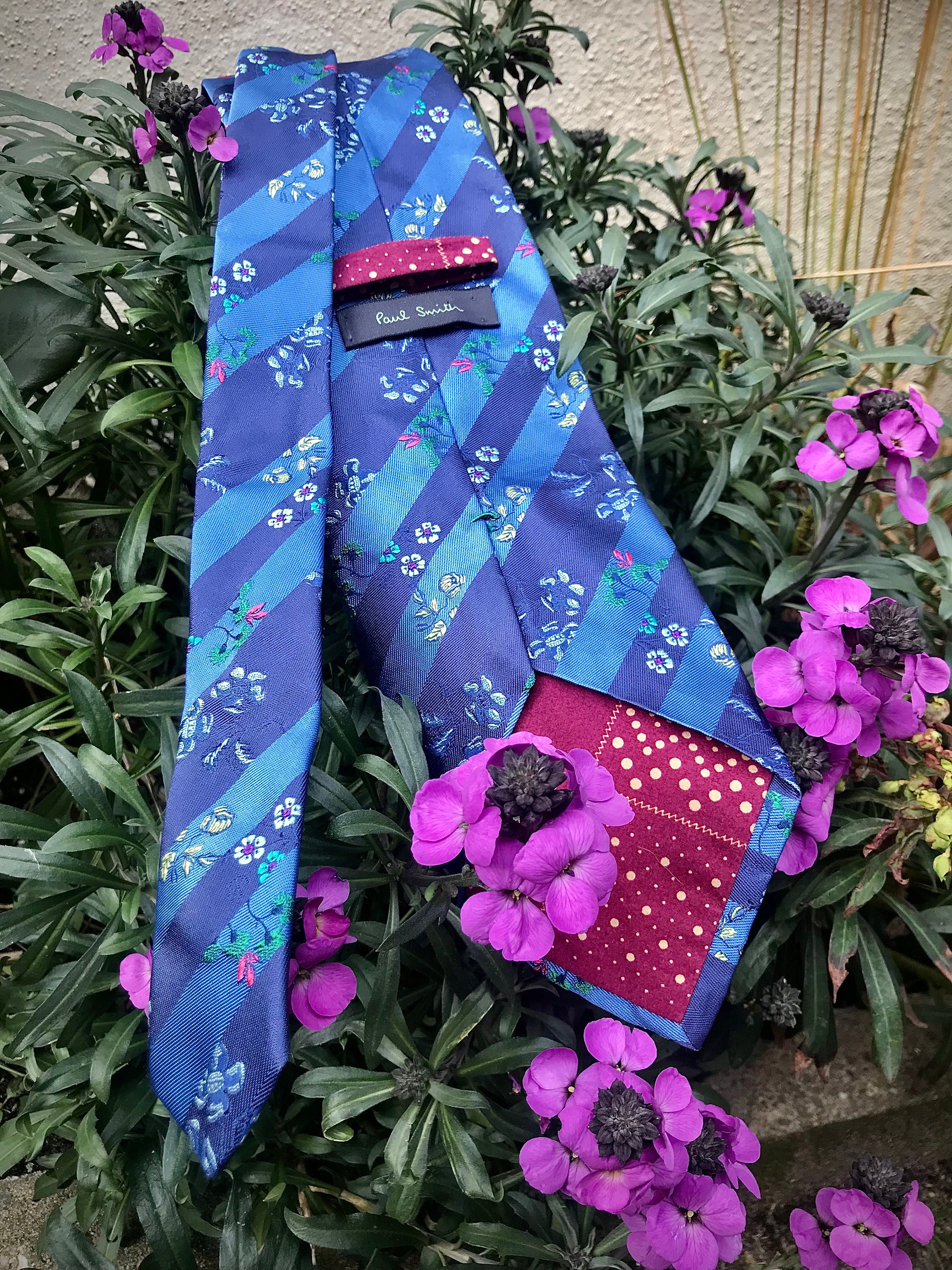 ポールスミスの青いストライプと花柄のシルクネクタイ - Etsy 日本