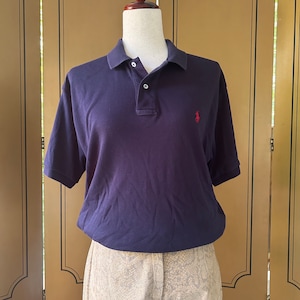 Vintage Polo Ralph Lauren cotton polo shirt in navy blue, size M