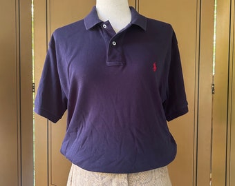 Vintage Polo Ralph Lauren cotton polo shirt in navy blue, size M