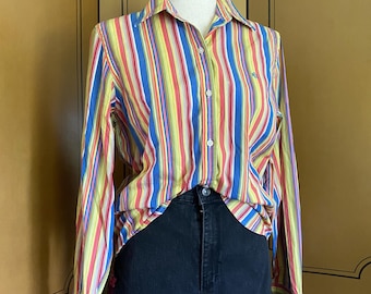 Chemise vintage Ralph Lauren à rayures multicolores en coton, taille M
