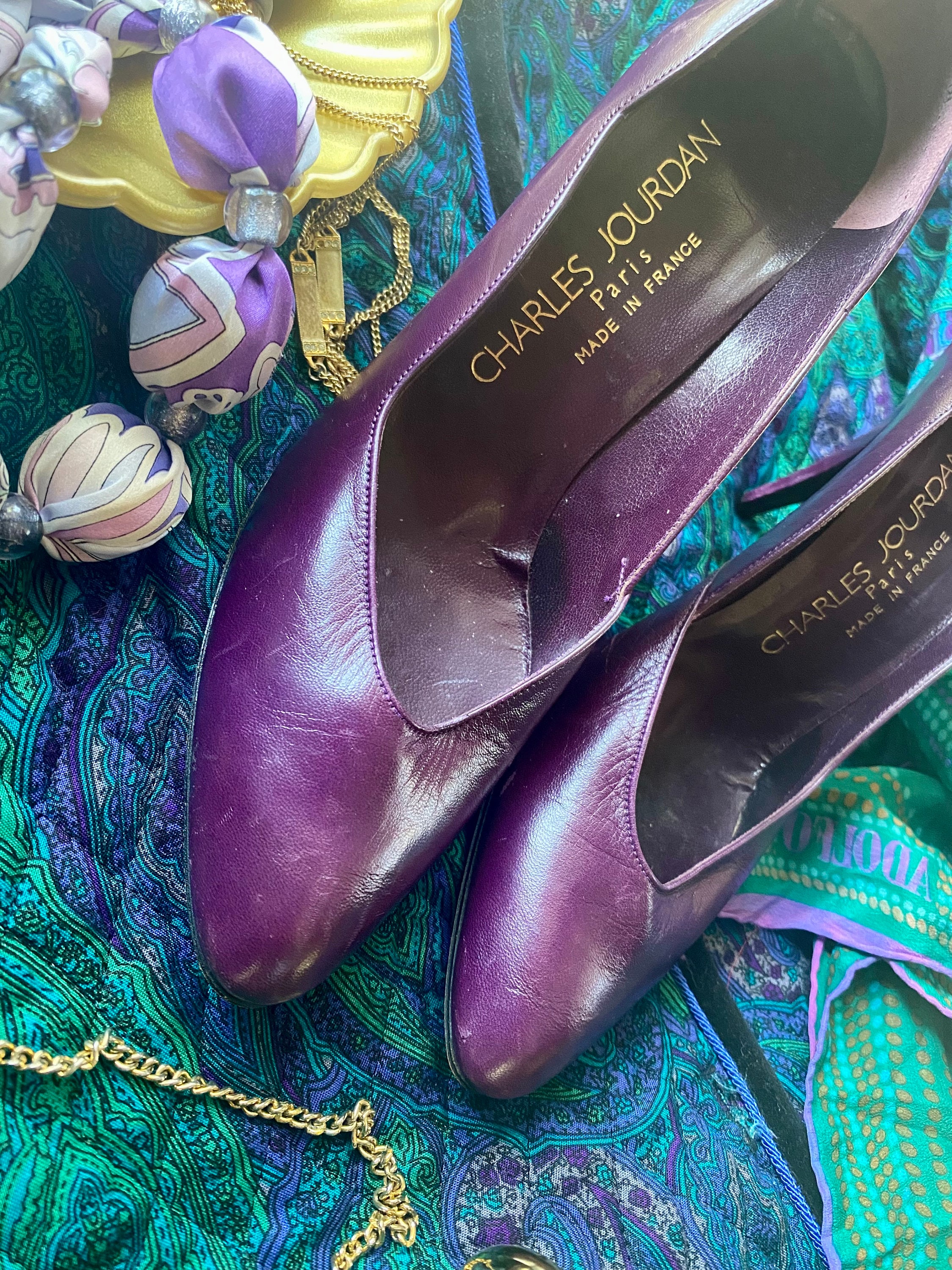 Vintage Charles Jourdan Leather Pumps in Dark Purple Size 6 37 Etsy