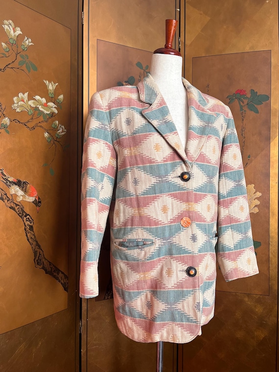 Vintage cotton jacket with native pattern, size S - image 3