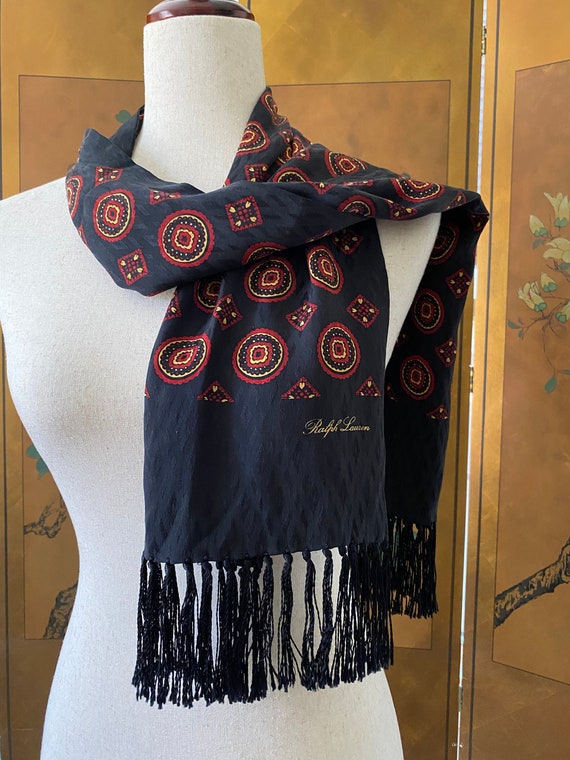 Vintage Ralph Lauren Silk Scarf With Tassels, Made in Japan Vintage Ralph Lauren Silk Scarf With Tassels, Made in Japan
