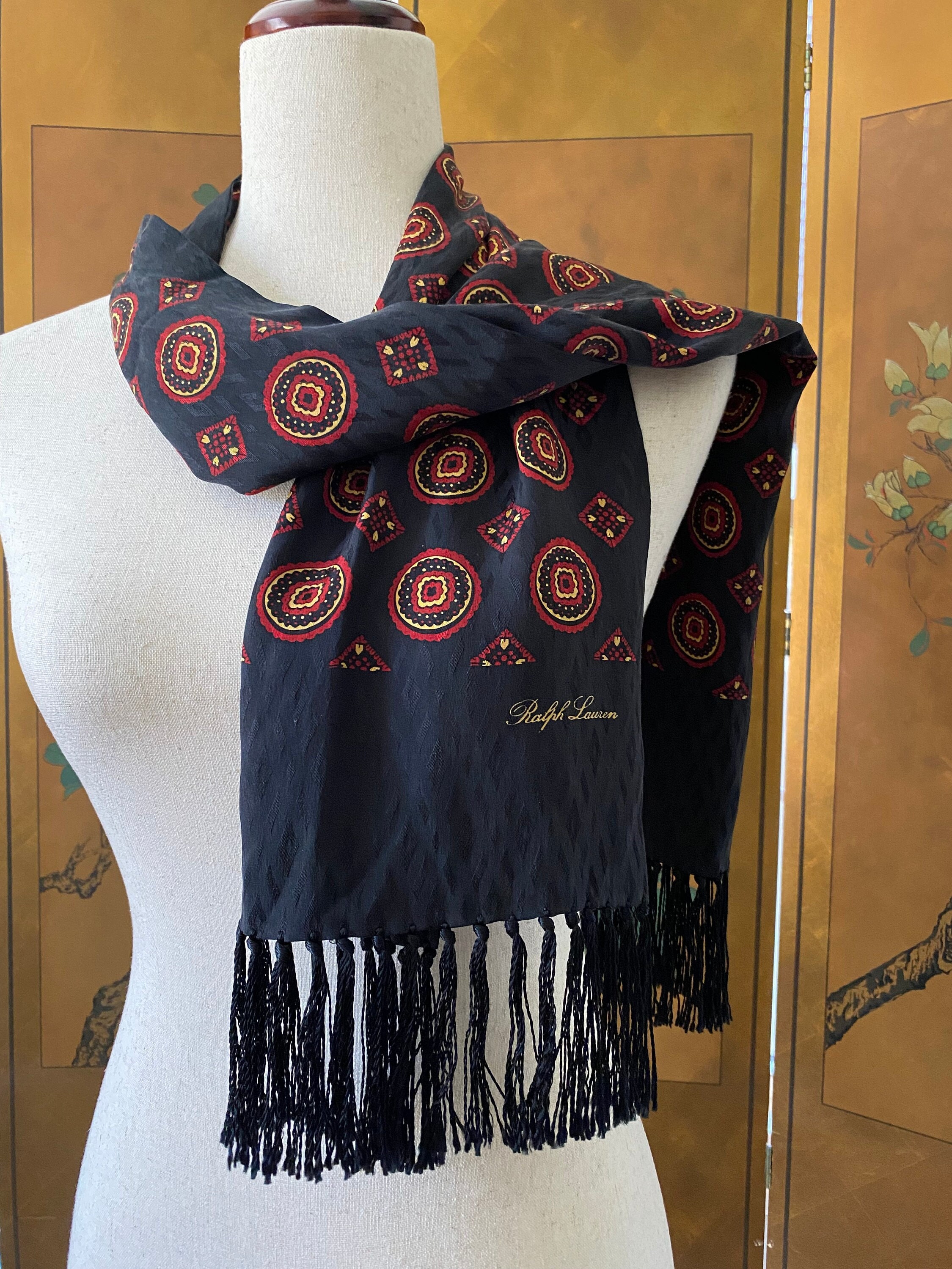 Vintage Ralph Lauren Silk Scarf With Tassels, Made in Japan - Etsy Vintage Ralph Lauren Silk Scarf With Tassels, Made in Japan - Etsy