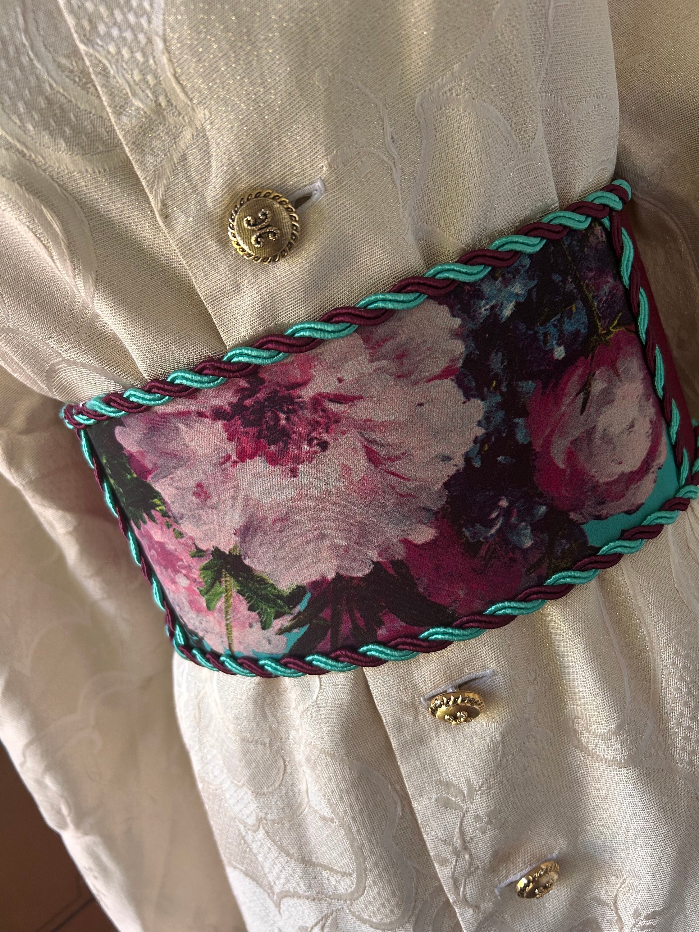 Large statement belt with floral print and lace up corset detail Large Statement Belt With Floral Print and Lace up Corset  main image 4