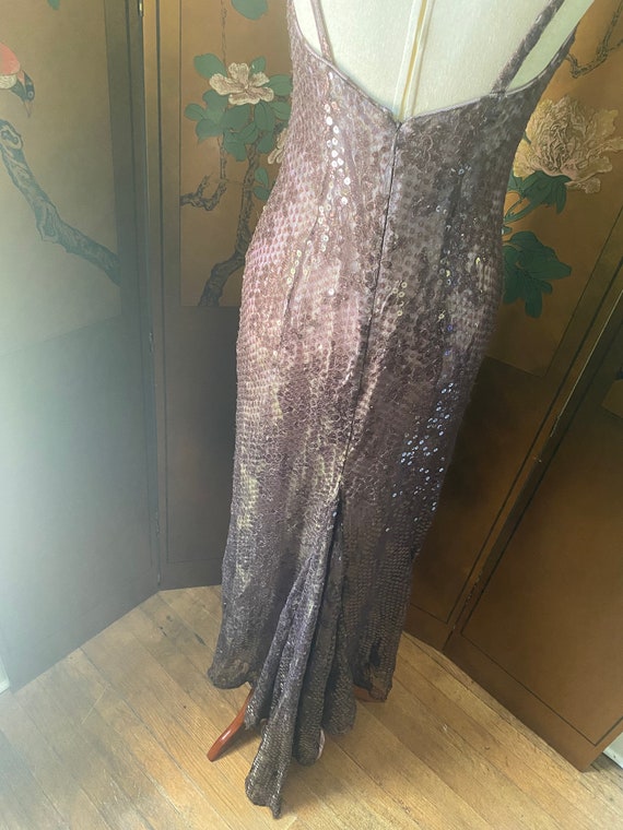 Vintage mesh and sequined evening dress in brown … - image 6
