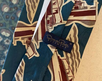 Vintage Oscar de la Renta silk necktie with boat prints