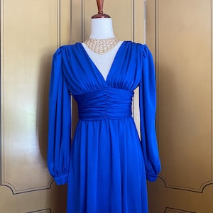 Vintage maxi dress with gathered waist in cobalt blue, size M