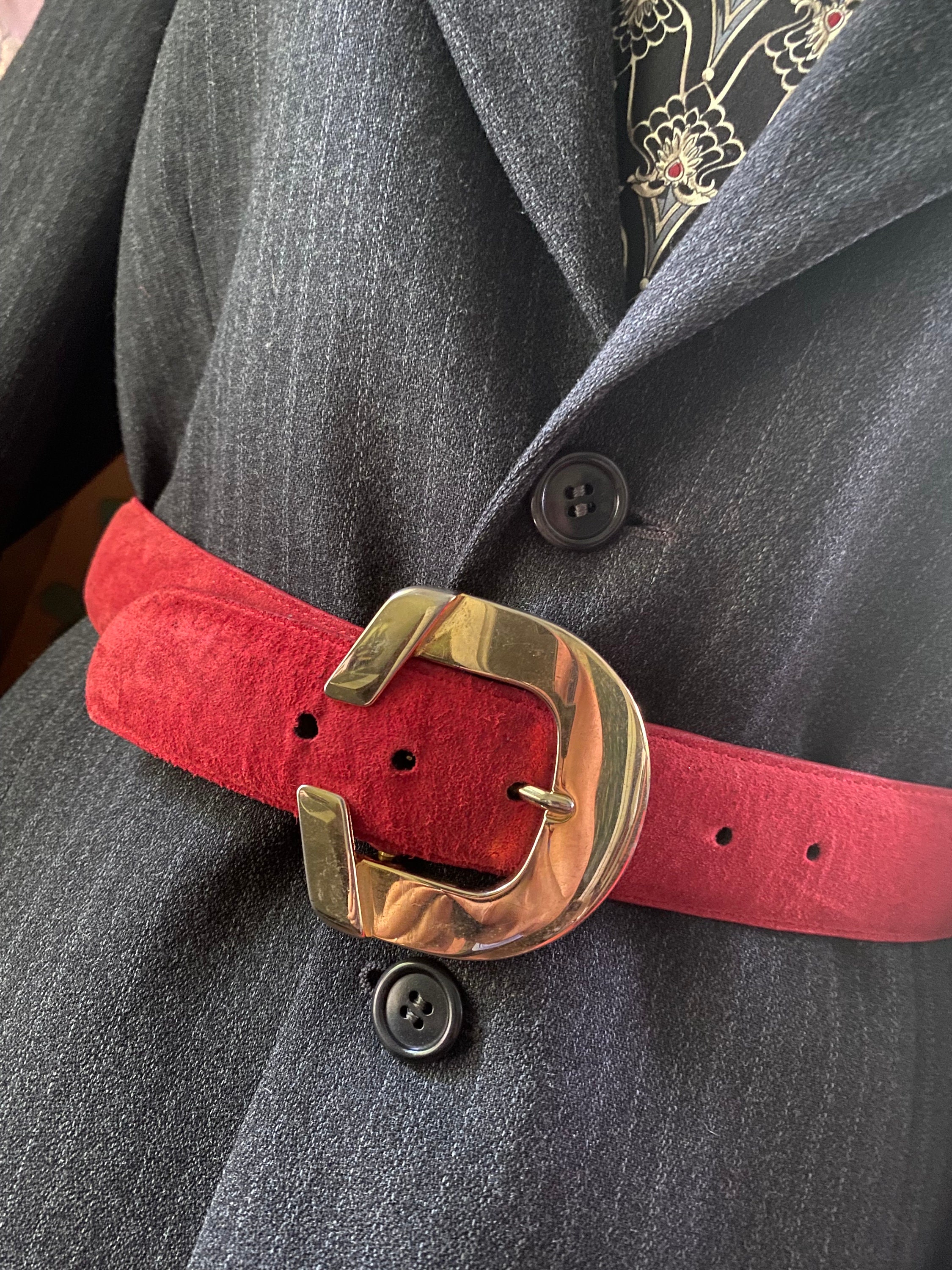 Vintage Cashmere Suede Belt in Red With Gold Buckle by Lejon 