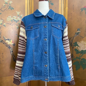 Vintage denim jacket with knitted details size XL