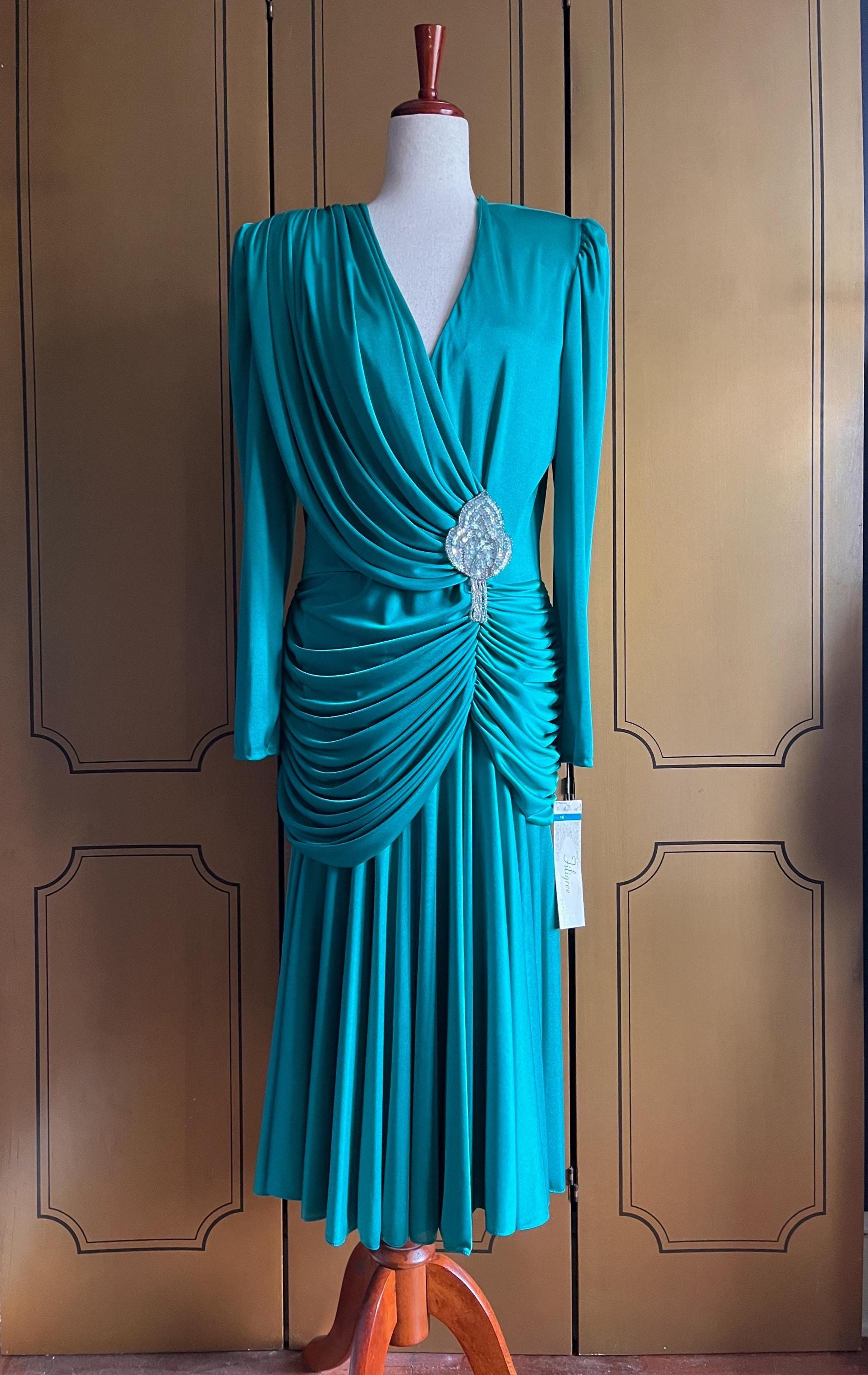 Vintage cocktail dress in green, 90s style, size M