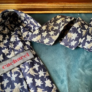 Vintage Cacharel cotton necktie with flower and bird romantic print