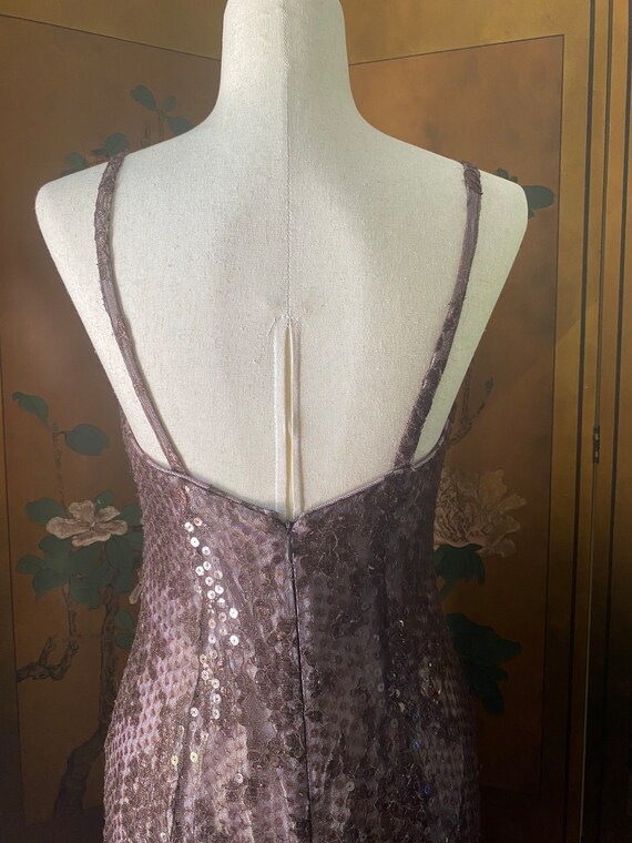 Vintage mesh and sequined evening dress in brown … - image 5
