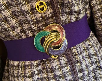 Vintage 80’s Stretchy Belts Set of 4 Pink Blue Black Gold Purple 1970s 80s Wide Cotton Stretch Retro Rainbow Striped Woven  main image 2