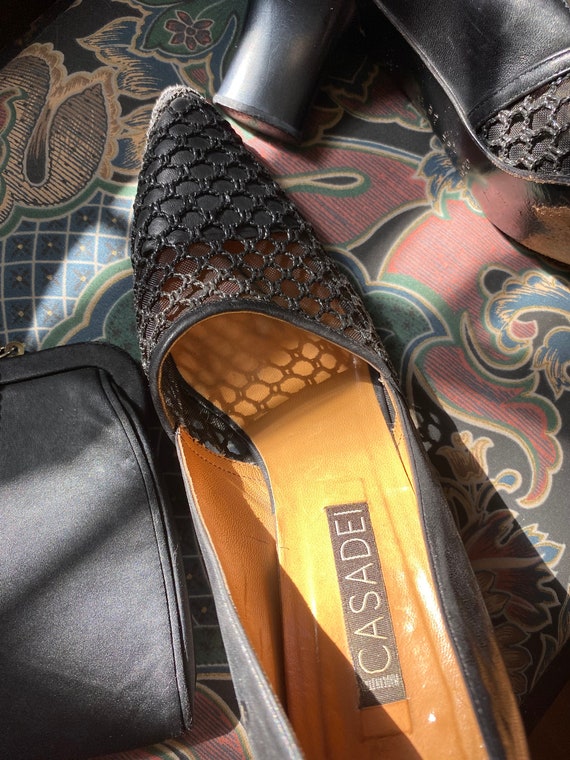 Vintage Casadei pumps in black leather and mesh h… - image 6