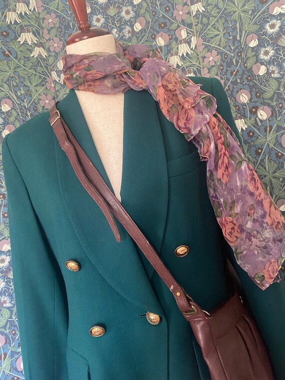 Vintage wool blazer in forest green with gold butt