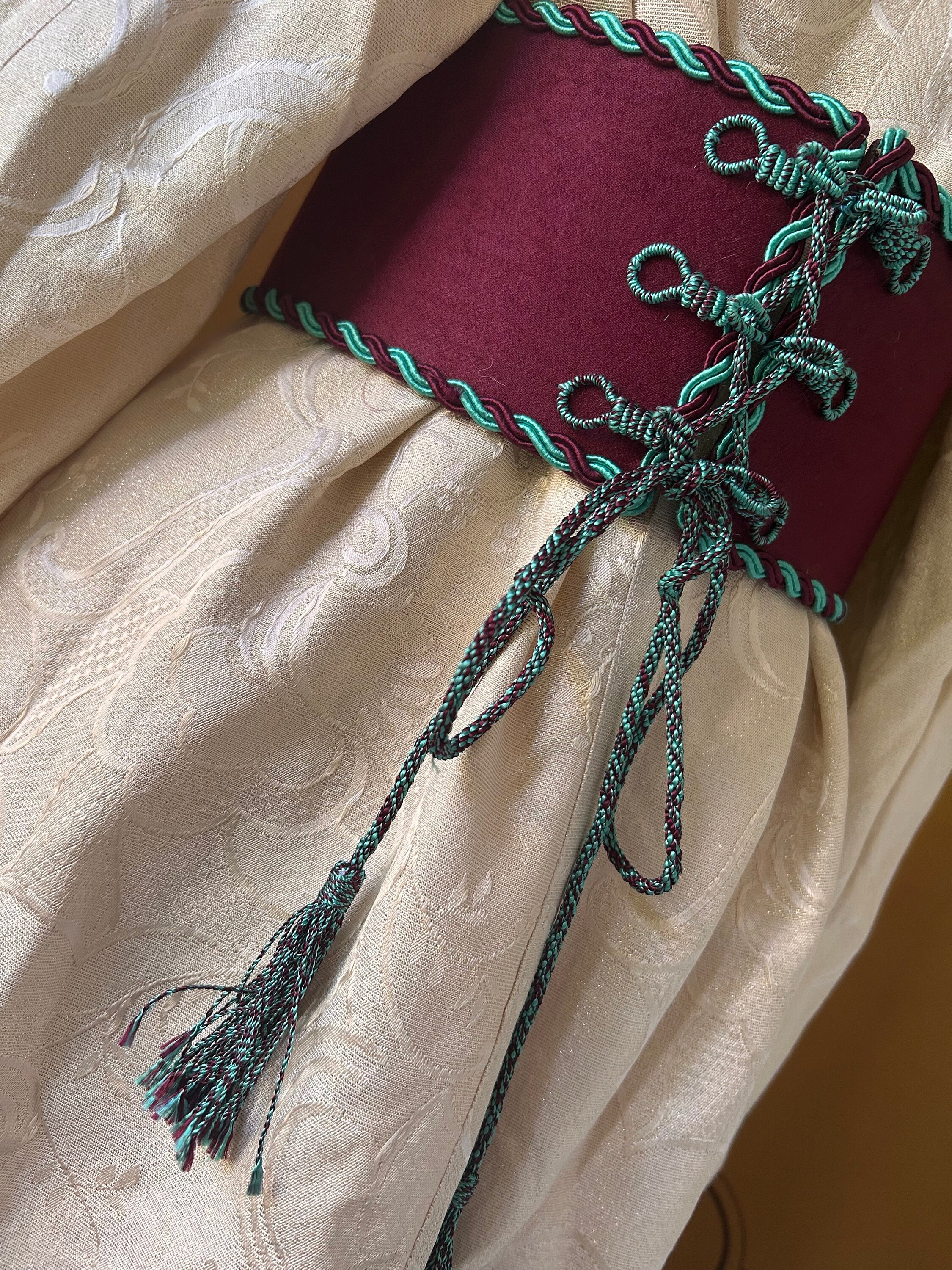 Large Statement Belt With Floral Print and Lace up Corset 