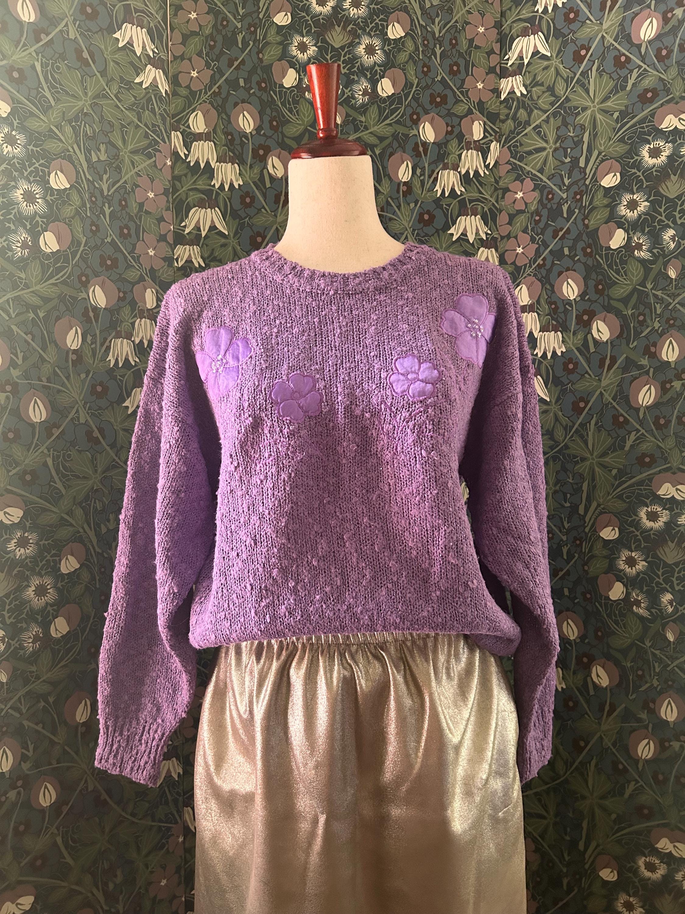 Knitted Boucle Jumper With Flowers Sequins and Beads in Purple Size 12 Etsy Canada