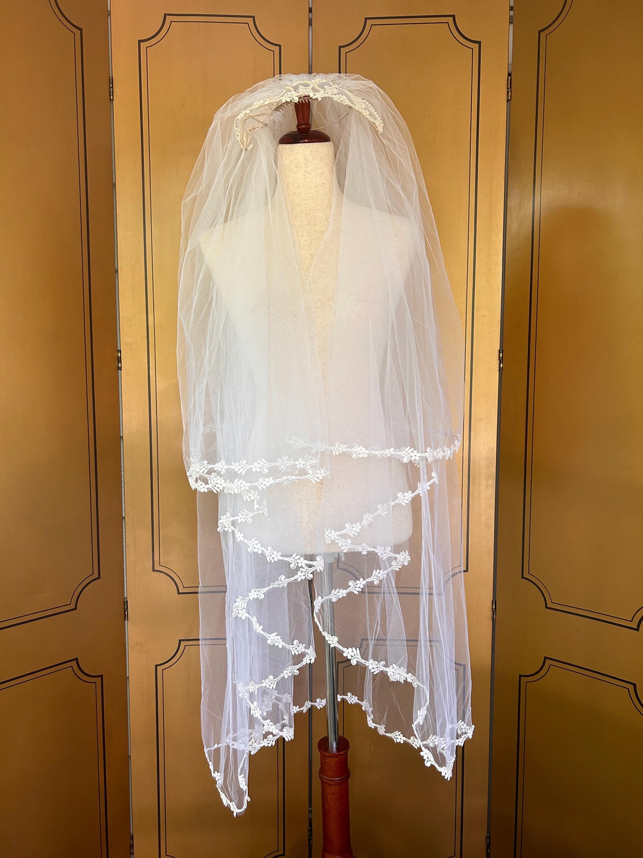 Vintage 1970s Satin Beaded Headband & Hair Comb Veil With 2 Layers of Tulle I hope you all have had a lovely Easter and not eaten too  main image 4