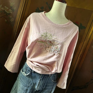 Vintage sweater in pink with cute embroideries, size L
