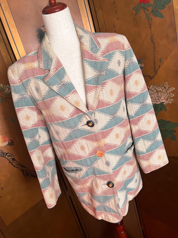 Vintage cotton jacket with native pattern, size S - image 2
