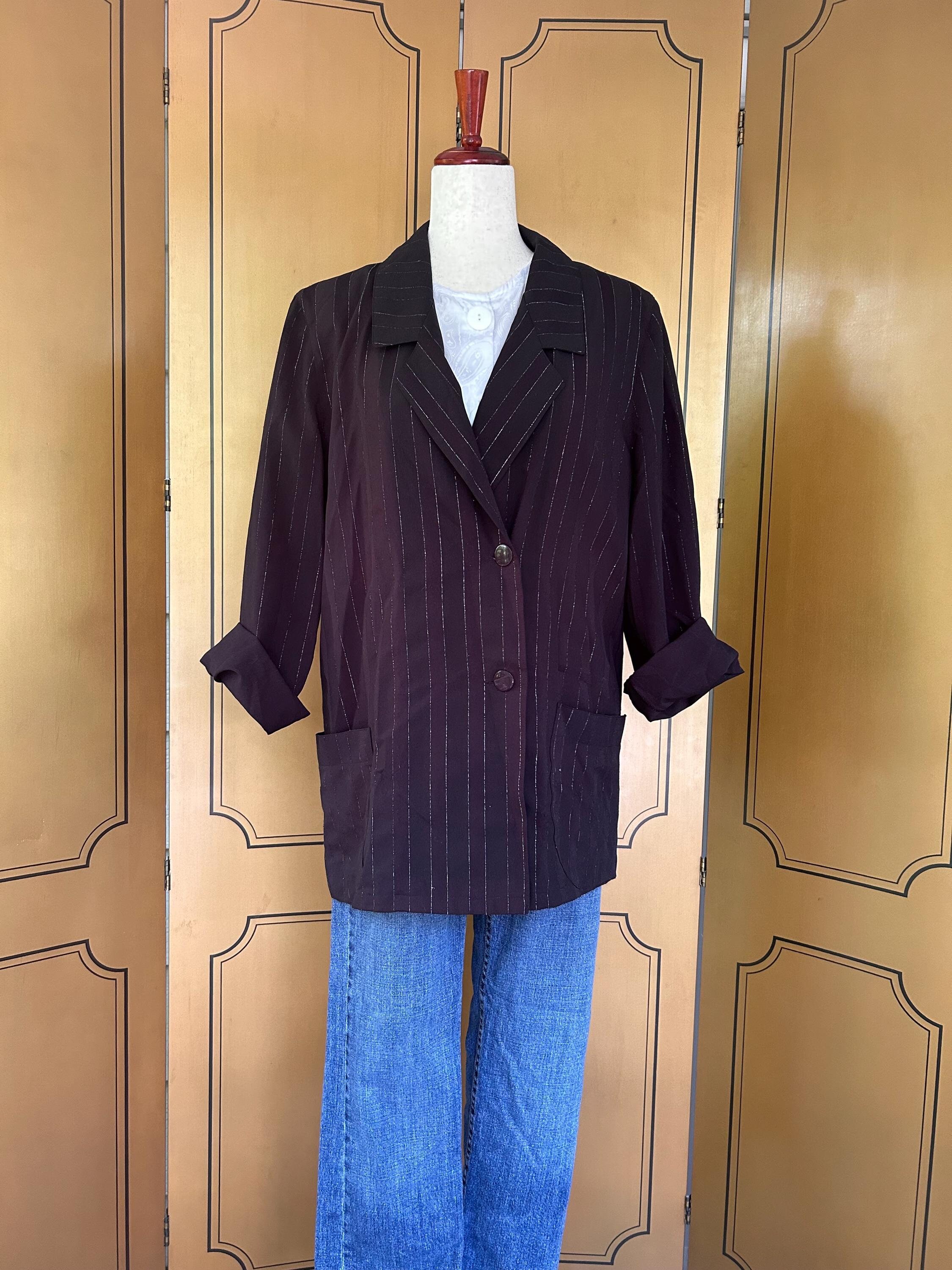 Vintage lightweight blazer jacket in black with silver threads, size L