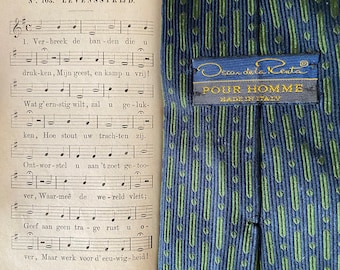 Vintage Oscar de la Renta silk necktie in navy and green